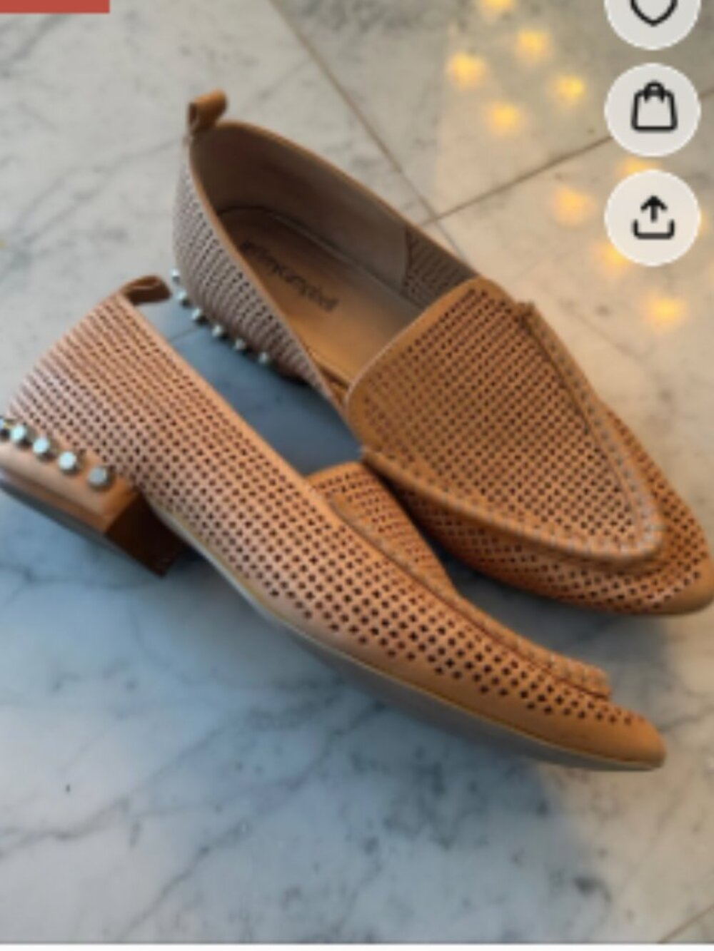 Jeffrey Campbell Tan Perforated Leather Pointed Loafers with Silver Stud Heel